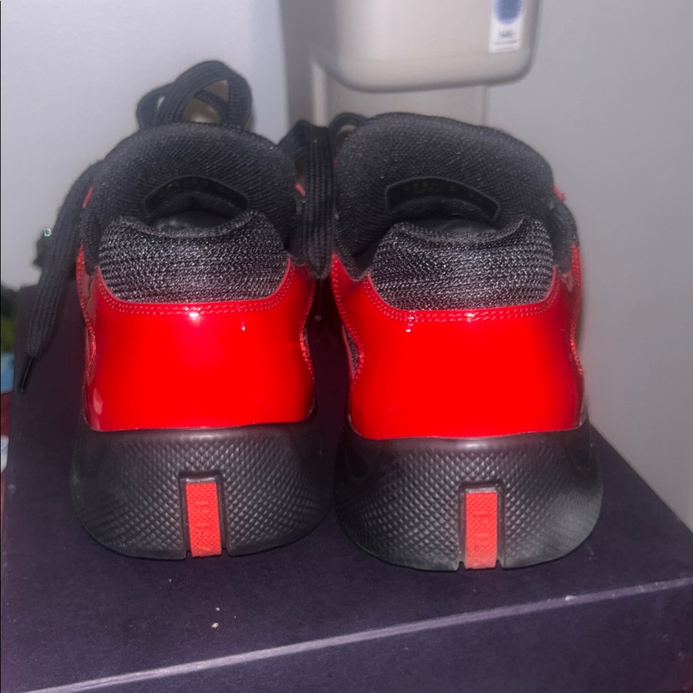 Prada Men's Bold Red and Black Sneakers - Picture 8 of 10